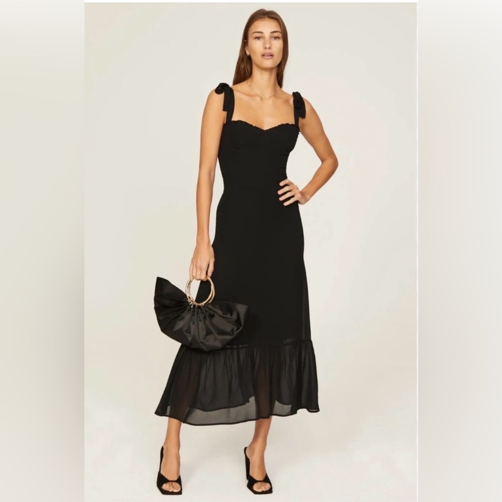 Reformation Black Nikita Midi Dress with Bow Straps